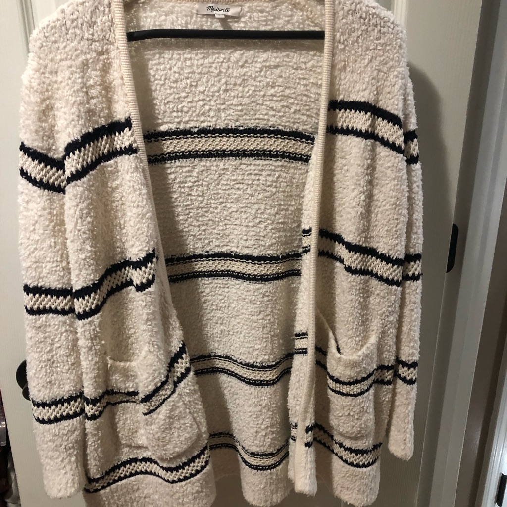 Striped Boucle Cardigan Sweater. Soft, Thick Madewell Cardigan